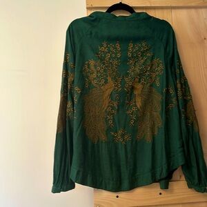 NWT Zara women’s kimono size large embroidered green peacocks